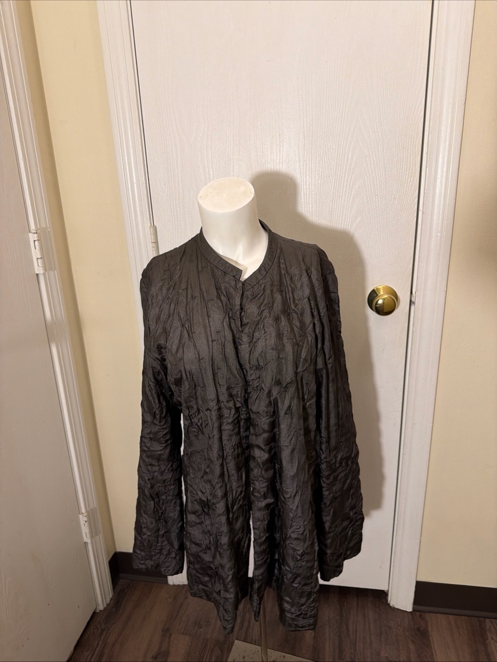 Eileen Fisher Sz L Silk Brown Crinkle Lightweight Open Cardigan Jacket W/Pockets